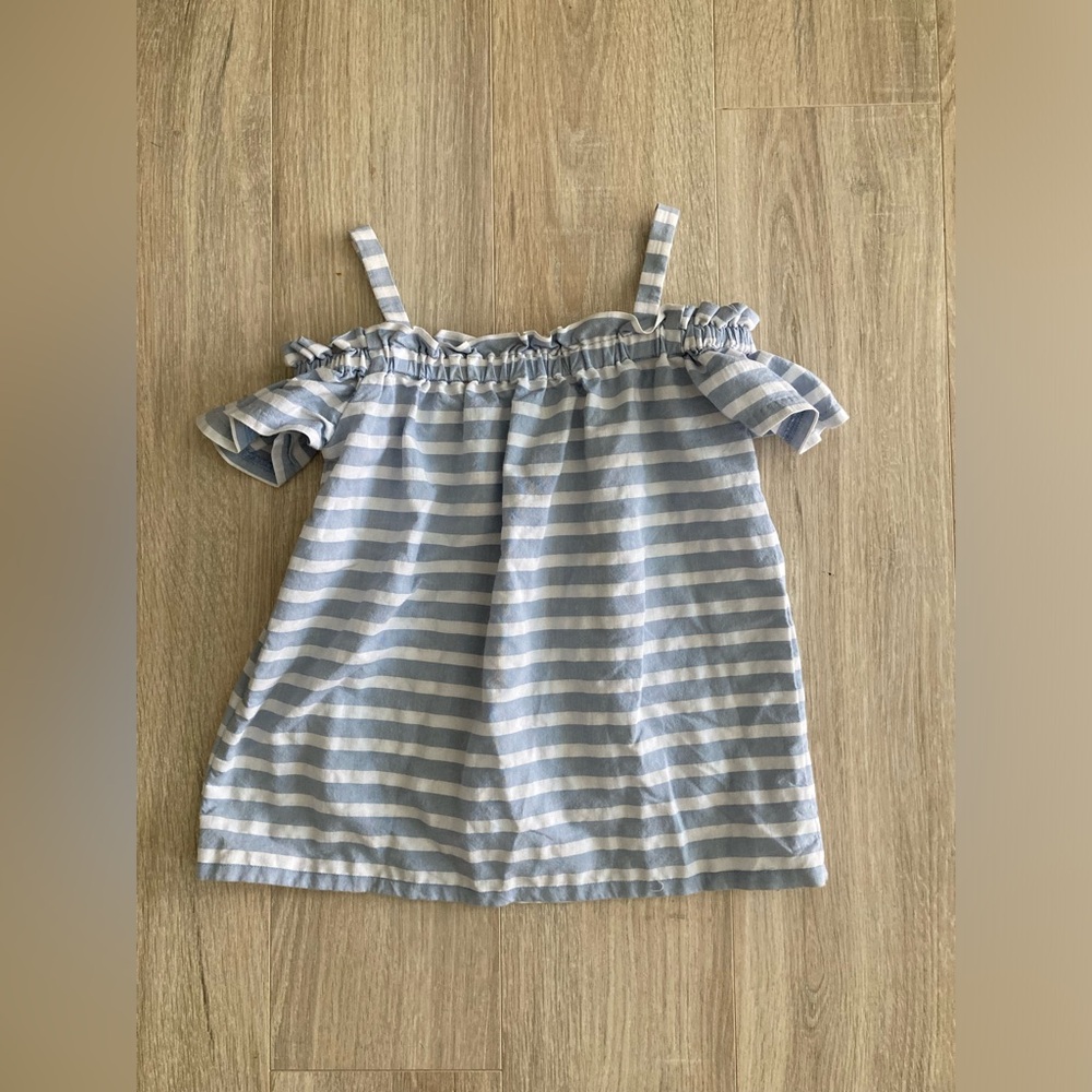 Janie and Jack Blue and White Striped Off-Shoulder Dress